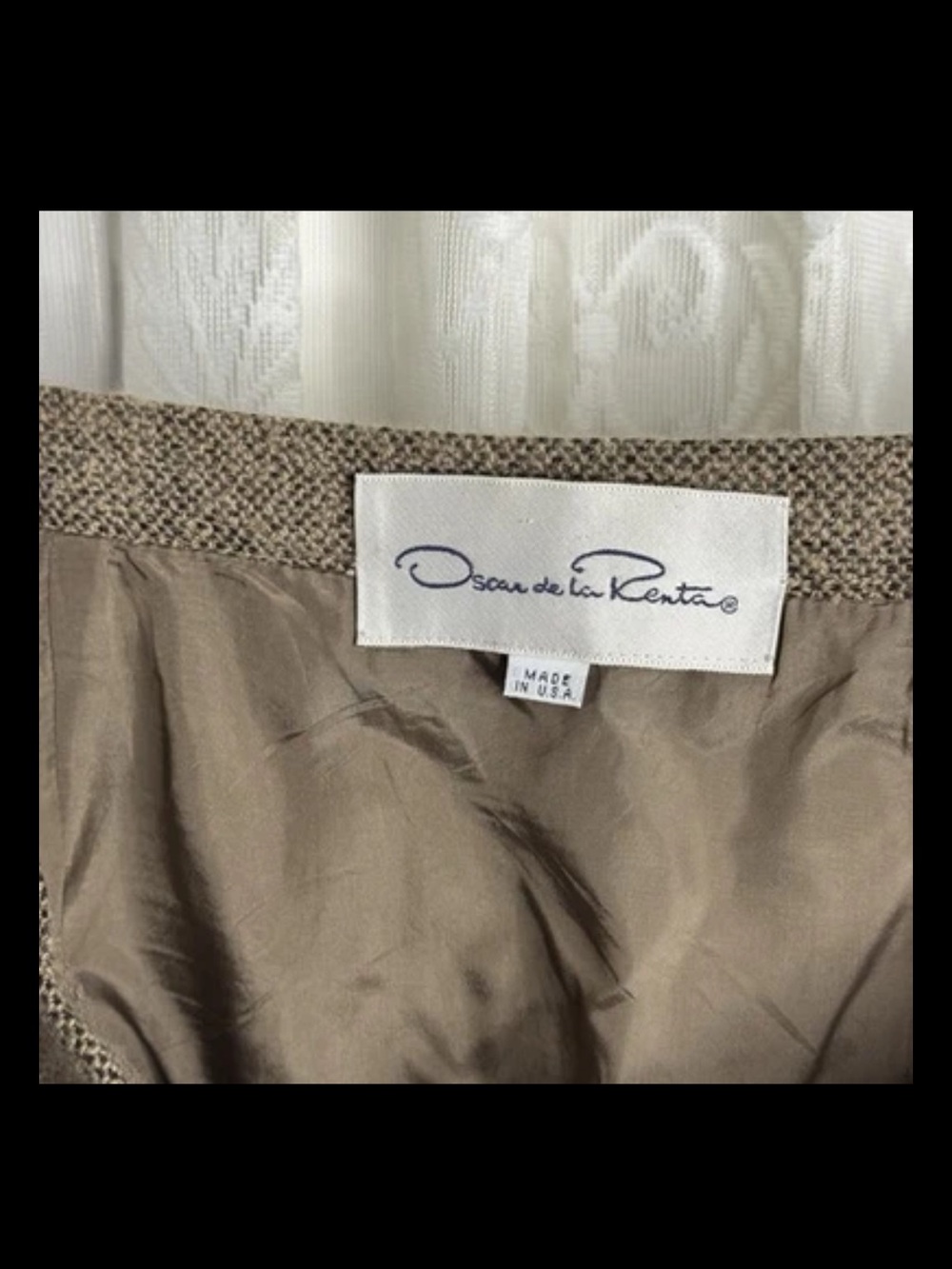 Vintage 90s Oscar de la Renta Tweed Skirt Brown Pleated Kick Flounce USA Size 14 - Picture 4 of 10